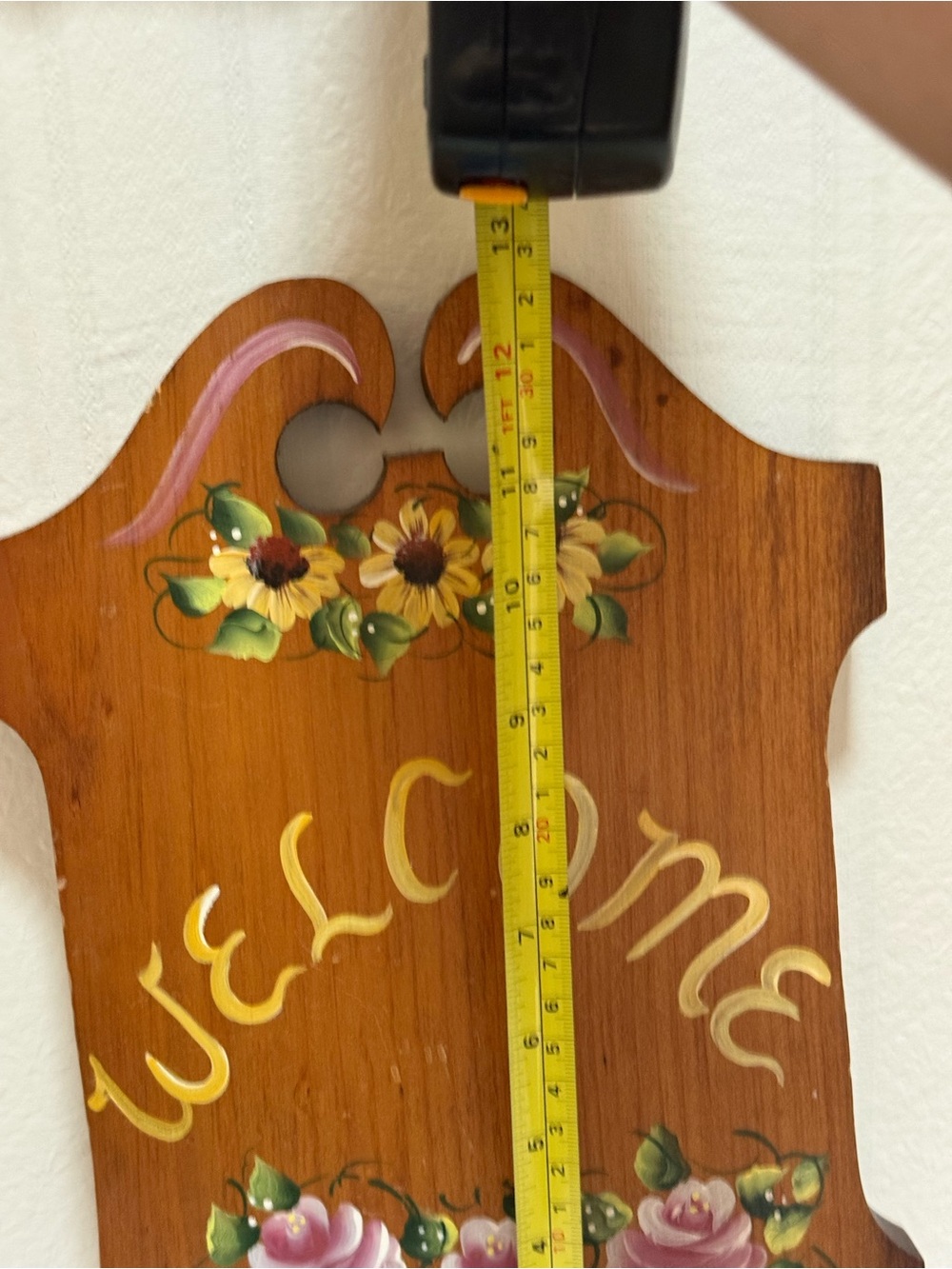 Welcome Hand-Painted Wood Wall Sign - Floral Pink and Yellow - Picture 9 of 9